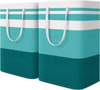 HomeHacks 2-Pack Large Laundry Basket, Waterproof, Freestanding Laundry Hamper, Collapsible Tall Clothes Hamper with Extended Handles for Clothes Toys in the Dorm and Family (Green, 75L)