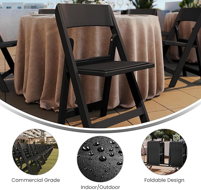 Flash Furniture Hercules Tucker Commercial Black Resin Folding Chair - Lightw...