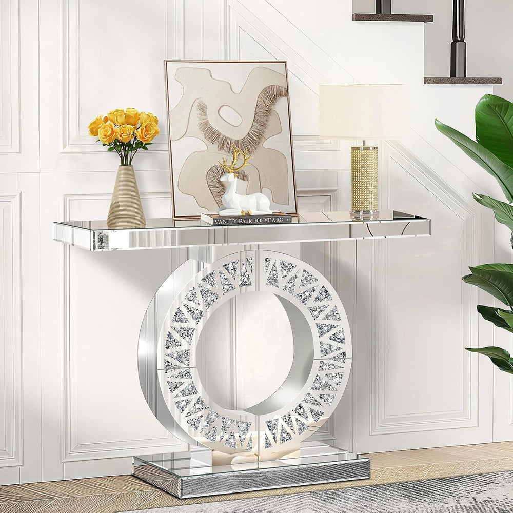 Modern Mirrored Entryway Console Tables with Crushed Diamond Inlay, 39.4&quot...