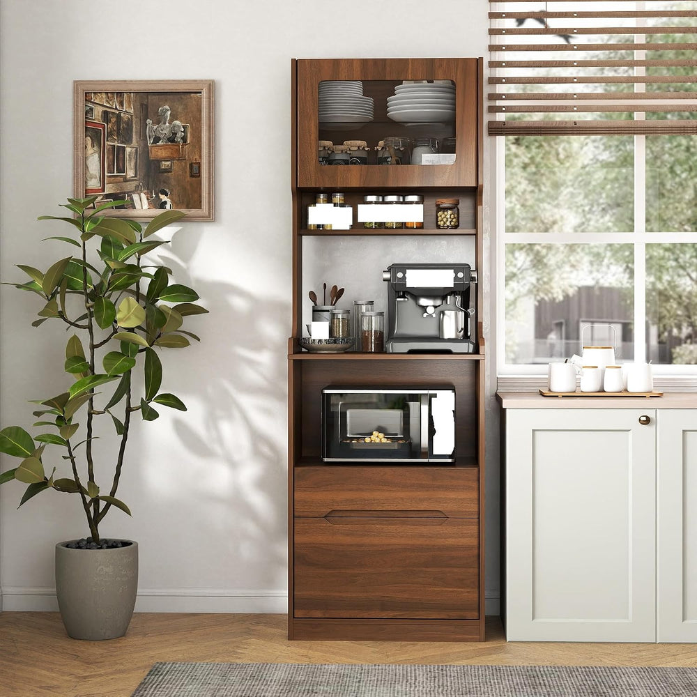 Farmhouse Kitchen Pantry Storage Cabinet with Microwave Stand - Freestanding ...