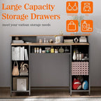 Dresser for Bedroom with 9 Drawers & 2 Open Shelves, Fabric Storage Cabinet, Chest of Drawers, Long Dresser for Closet, Wooden Top & Metal Frame, Pattern