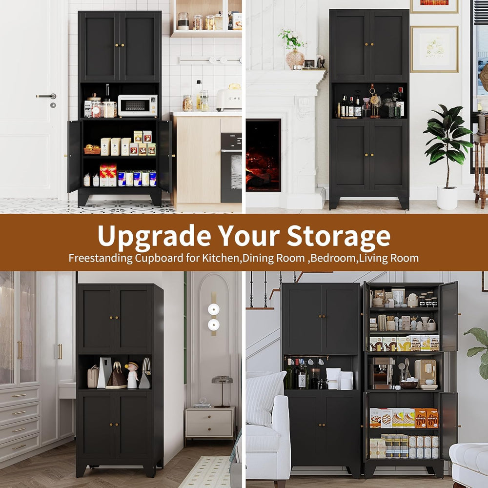 68.9'' Black Metal Kitchen Pantry Cabinet with Doors and Adjustable S...