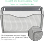 EASEPRES 3 Single Pocket Mesh Hanging File Organizer, Vertical Wall Mounted Magazine File Holder, Mount Basket Mail Paper Document Folder Organizing for Office, Home and School, Silver
