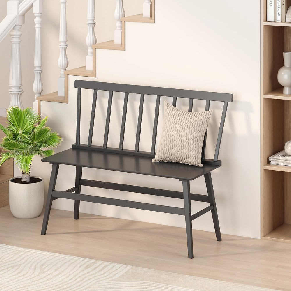 Wisuce Bamboo Dining Bench, Entryway Bench with Spindle Back (Black) | Bamboo...