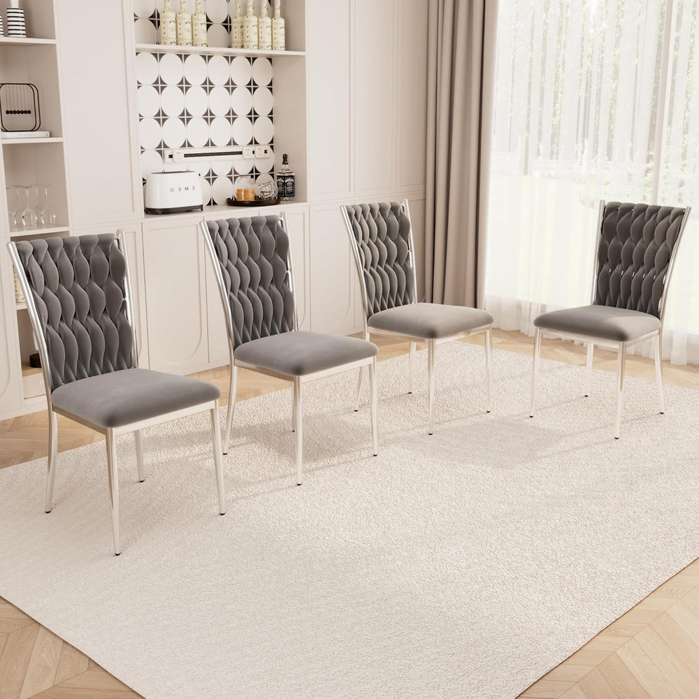 Velvet Dining Chairs Set of 4, Modern Upholstered Kitchen Chairs with Silver ...