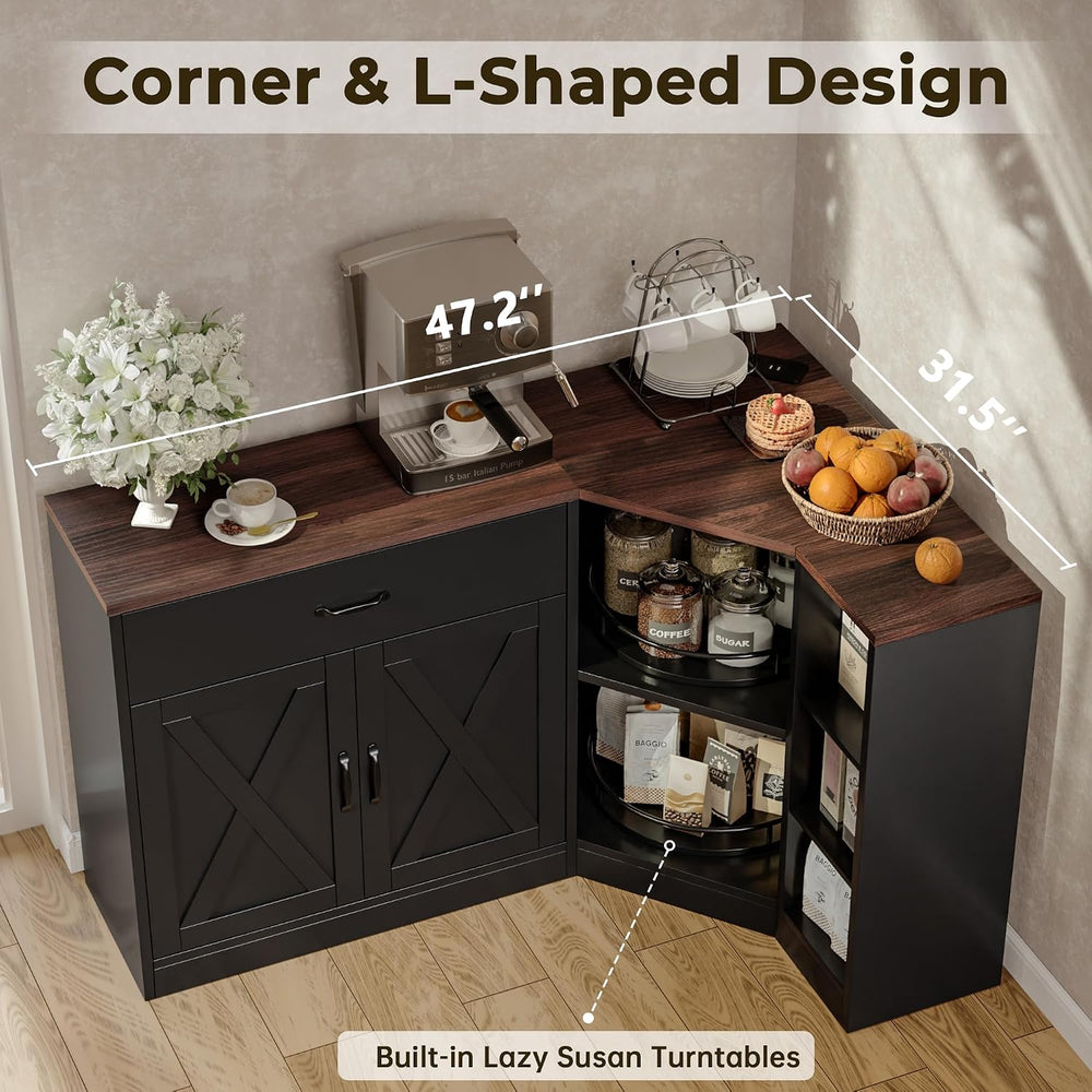 Corner Cabinet w/Charging Station, Kitchen Pantry w/Lazy Susan Turntable | Fa...