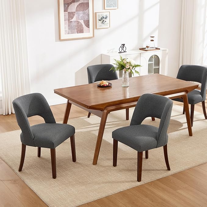 Dining Chairs Set of 4,Modern Dining Room Chairs with Thick Cushions,Upholstered Linen Fabric Kitchen Chairs for Kitchen Dining Room Darkgrey