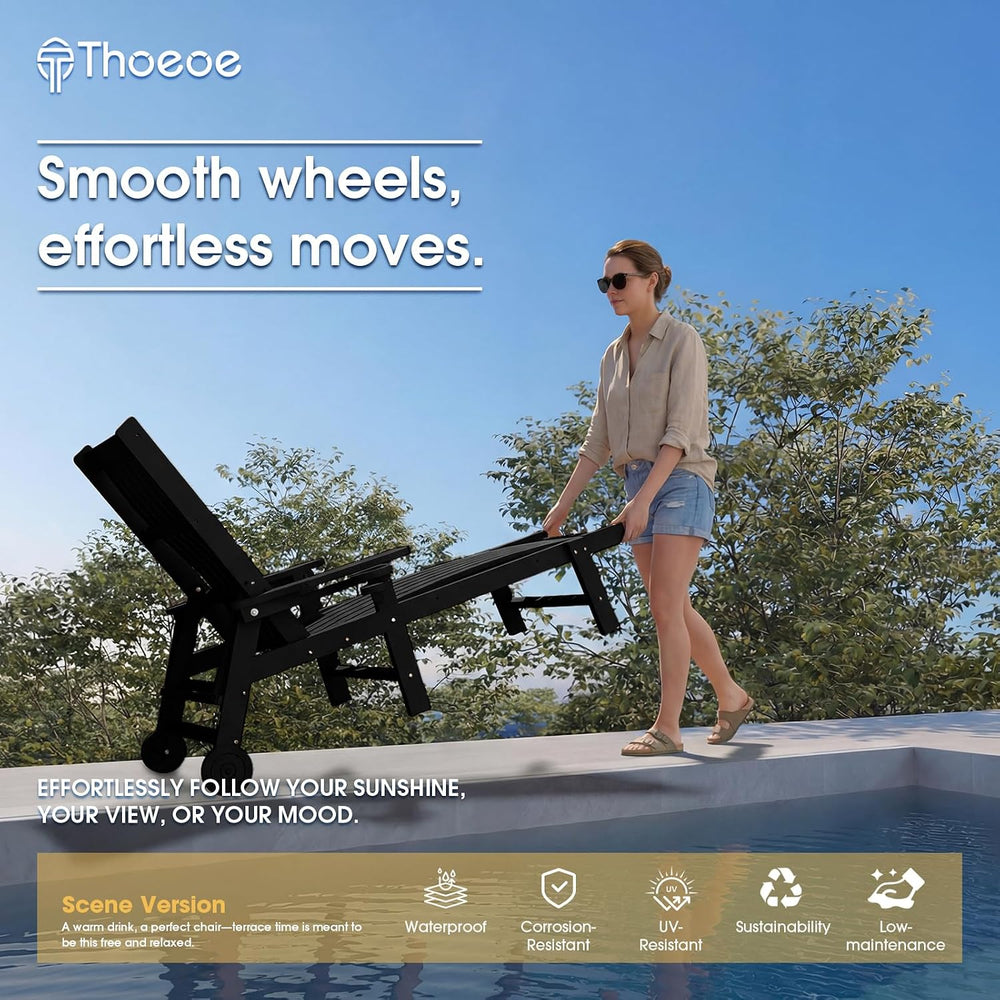 THOEOE Patio Chaise Lounge Chair,HDPE Lounge Chair Outdoor with Wheels | Over...