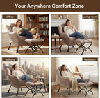 Welnow Lazy Chair with Ottoman, Reading Chair with Footrest，Khaki | A Side Pocket,Armrests,Foldable Footrest,Thick Cushioned Seat & Backrest, Lounge Chair for Bedroom,Living Room & Small Space