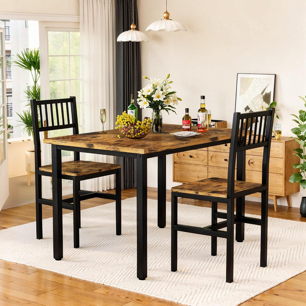 3 Piece Dining Table Set for 2, Small Wooden Kitchen Table Set with Chairs, S...