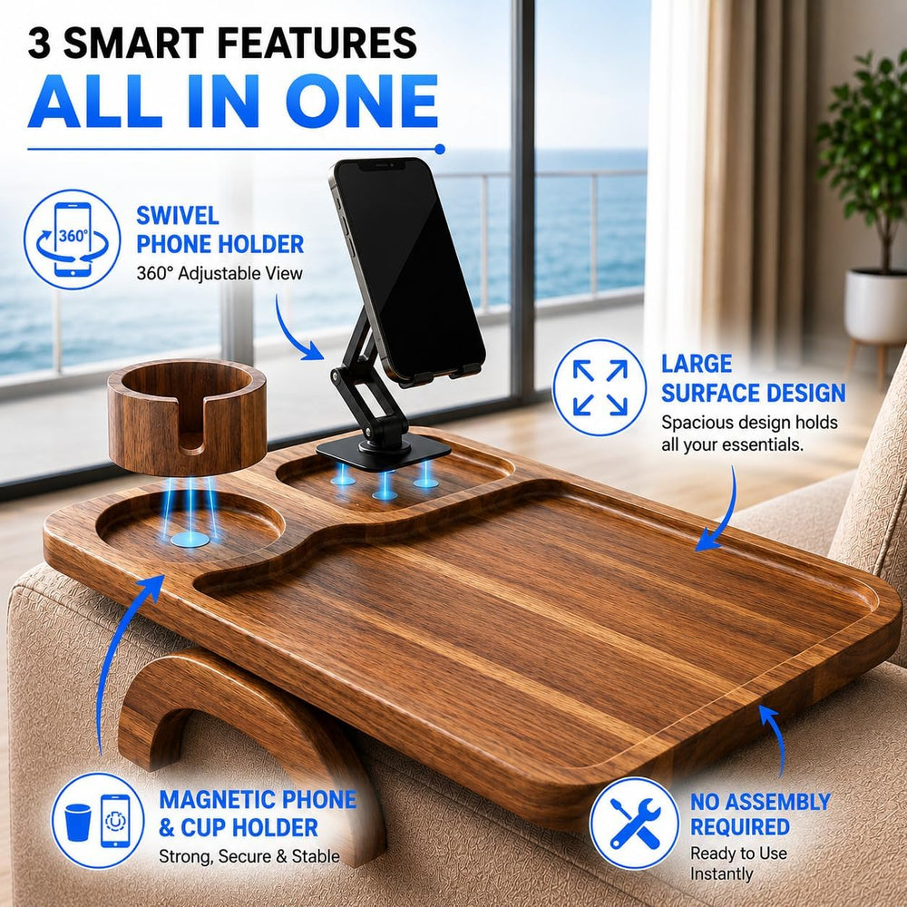 Couch Armrest Table with Cup Holder (15.31" x 9.65") - Acacia Sofa ...