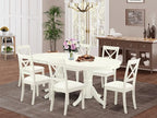 East West Furniture VABO7-LWH-LC 7 Piece Dining Table Set Consist of an Oval Dinner Table with Butterfly Leaf and 6 Faux Leather Dining Room Chairs, 40x76 Inch, Linen White