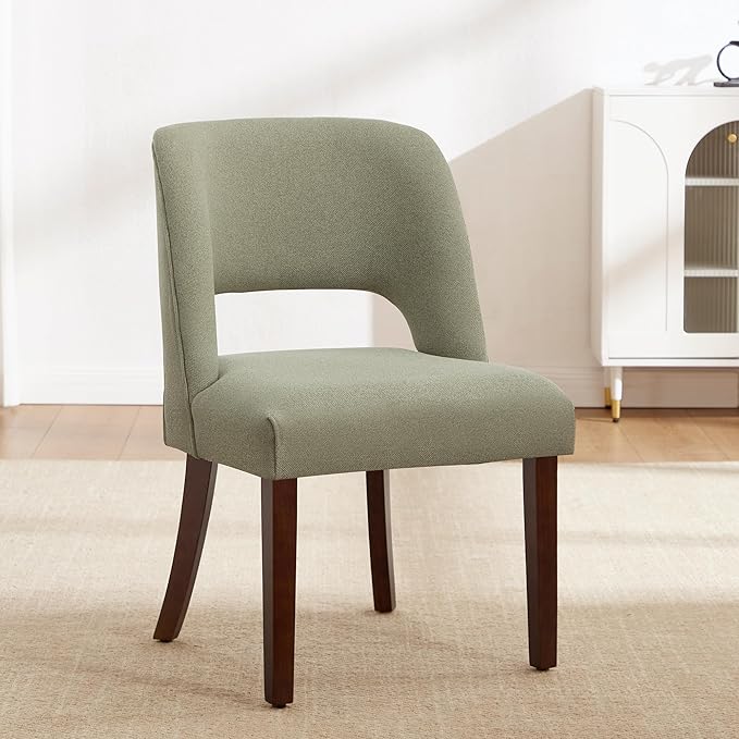 Dining Chairs Set of 2,Modern Dining Room Chairs with Thick Cushions,Upholstered Linen Fabric Kitchen Chairs for Kitchen Dining Room Green
