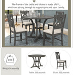 Merax 5 Piece Round Dining Table Set 4 Retro Chairs with Special-Shaped Table Legs, Exquisitely Designed Hollow Chair Back for Dining Room, Grey