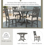 Merax 5 Piece Round Dining Table Set 4 Retro Chairs with Special-Shaped Table Legs, Exquisitely Designed Hollow Chair Back for Dining Room, Gray