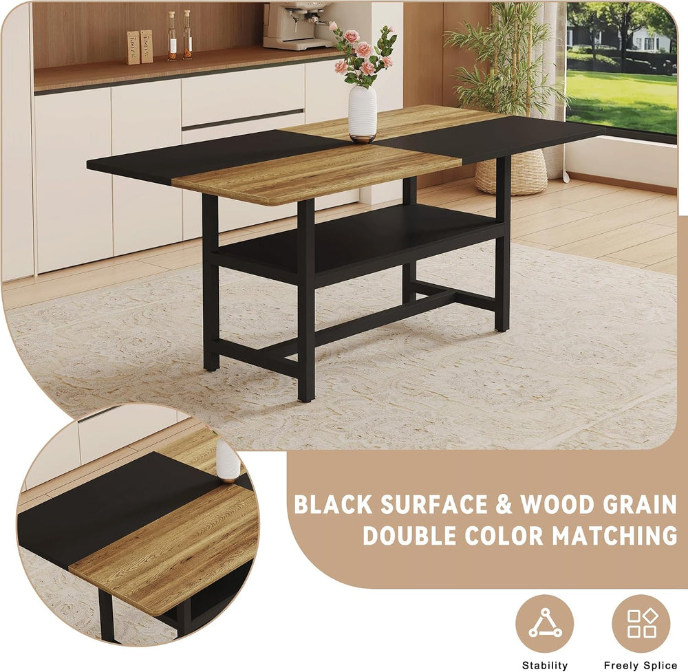 71"Modern Dining Table Set for 6 - Wood Kitchen Table with Storage Shelf...