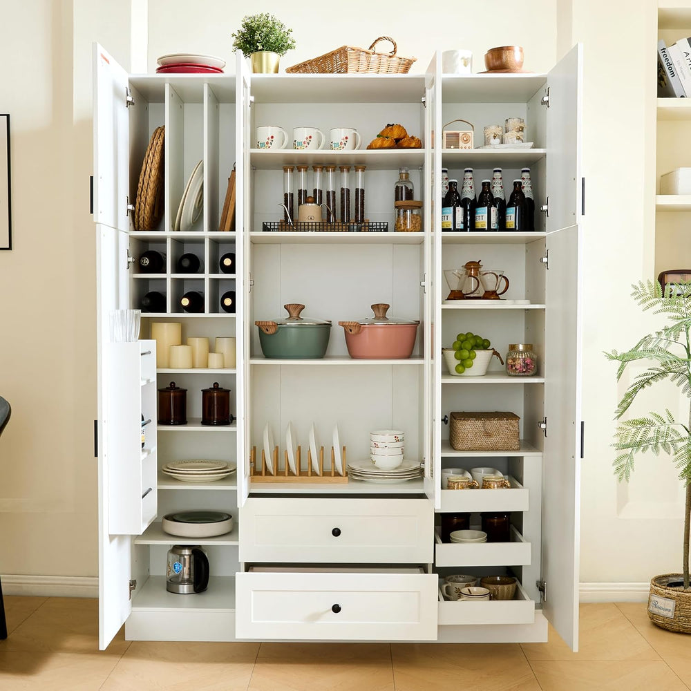 Modern Large Kitchen Pantry Organizer with Acrylic Doors, Wine Storage, and A...