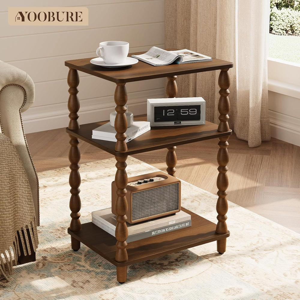 Yoobure Small Side Table - Walnut End Tables Living Room with Spindle Legs
