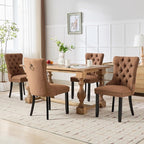 Brown Dining Chairs Set of 4, Upholstered Tufted Linen Fabric Dining Room Chairs with High Back, Nailhead Trim and Black Solid Wood Legs, Modern Dining Chair for Dining Room, Kitchen(Brown)