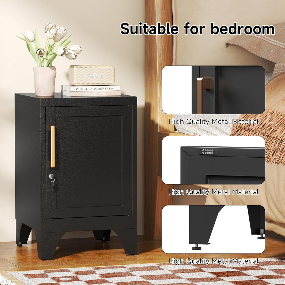 23.6" H Black Metal NightStand Locker Storage Cabinet with 1 Doors, Smal...