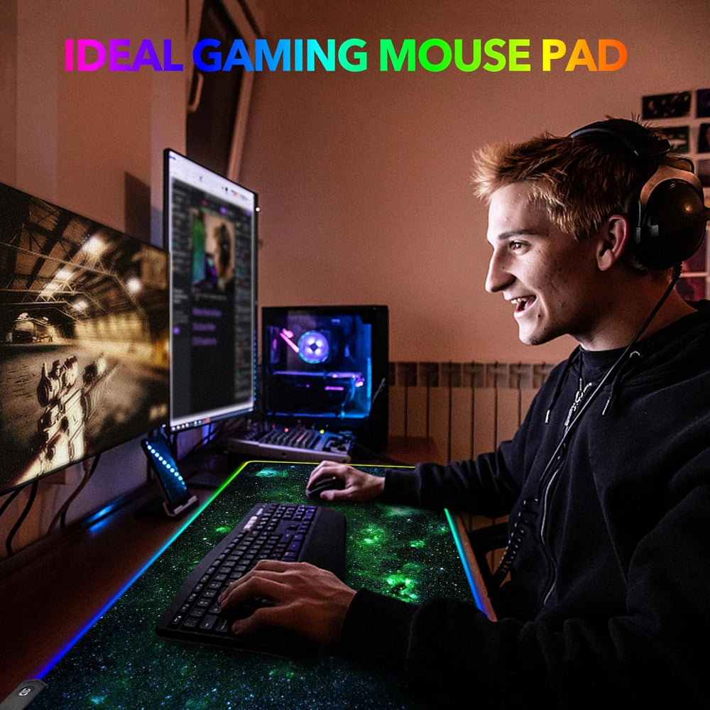 RGB Gaming Mouse Pad Extended, Large Led Mousepads Non-Slip Rubber Base with ...