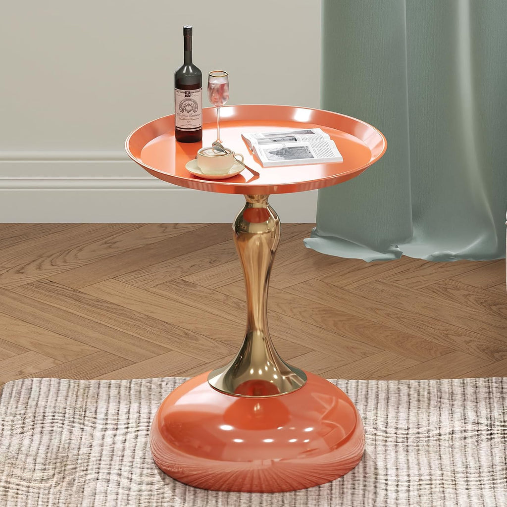 2-Pack Hermes Orange Sleek Hourglass Side Table - Glossy Finish & Metallic Accent | Contemporary End Table for Living Room & Home Decor Spaces
