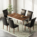 Stylish Dining Chairs Set of 6, Upholstered Parsons Dining Room Chair with Nailhead Trim, Kitchen Room Chair with Thick Cushions and Wood Legs, Nailhead Trim, Black Leather