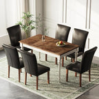 Stylish Dining Chairs Set of 6, Upholstered Parsons Dining Room Chair with Nailhead Trim, Kitchen Room Chair with Thick Cushions and Wood Legs, Nailhead Trim, Black Leather