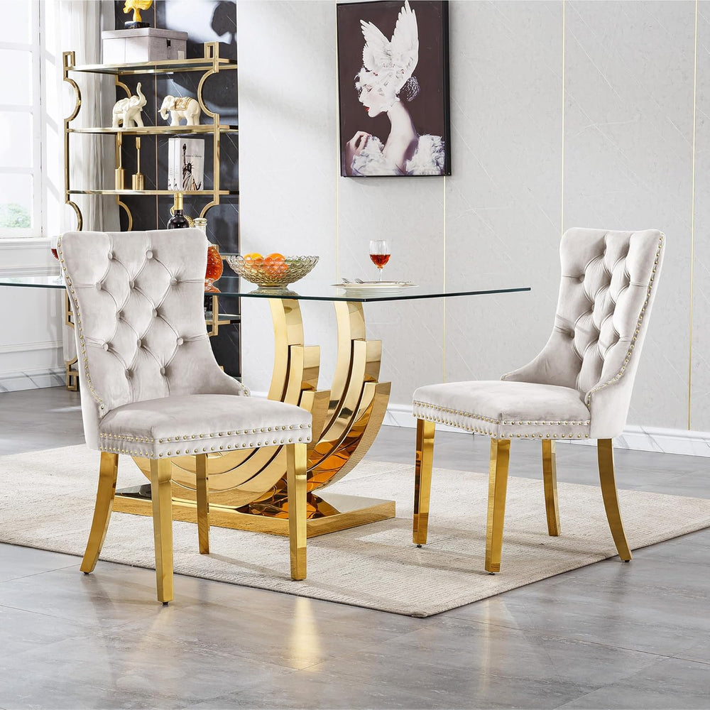 SSLine 7-Piece Gold Glass Dining Table Set for 6, Modern Luxury 70" Glas...
