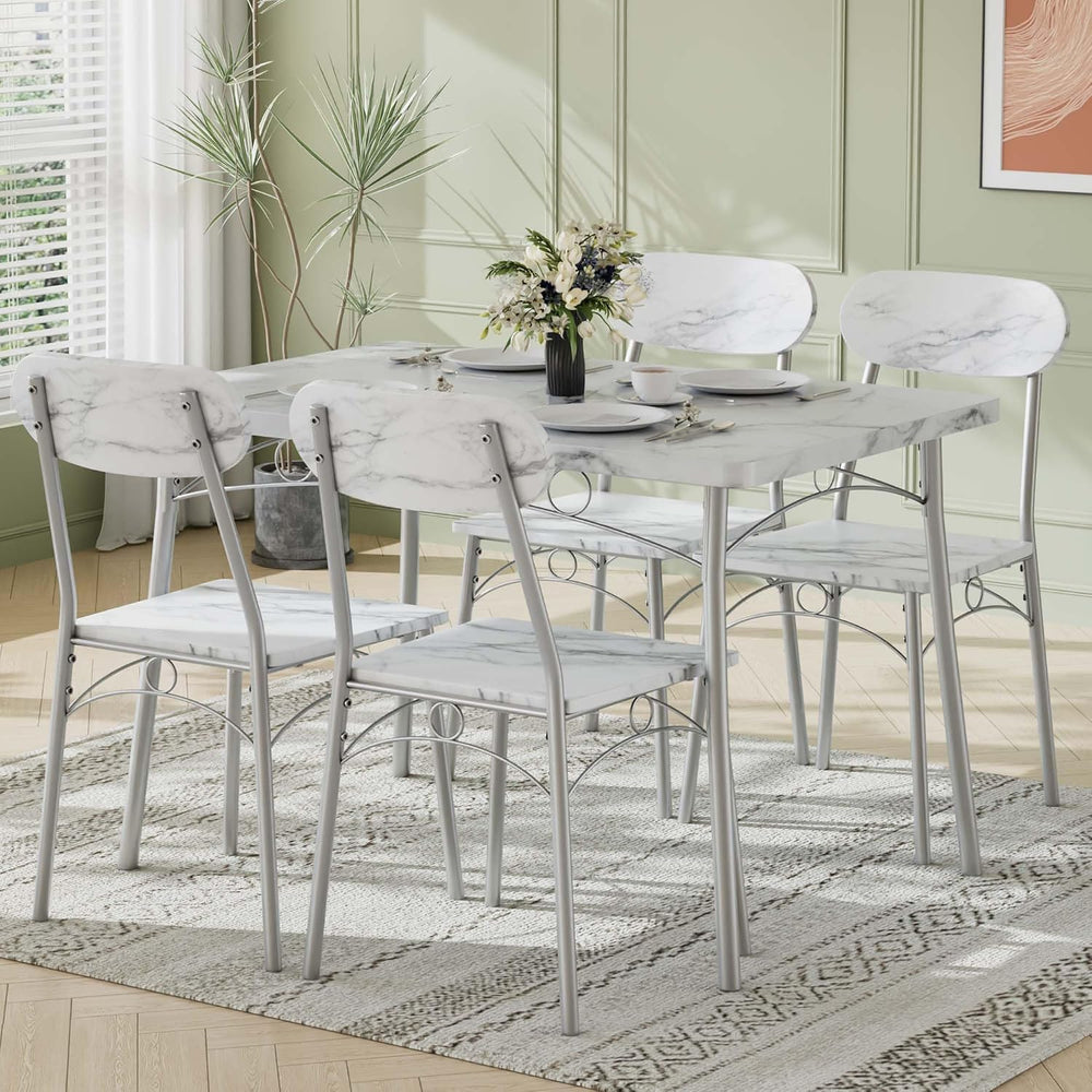 VECELO Dining Table Set for 4, 5-Piece Kitchen Table with 4 Chairs, MDF Board...