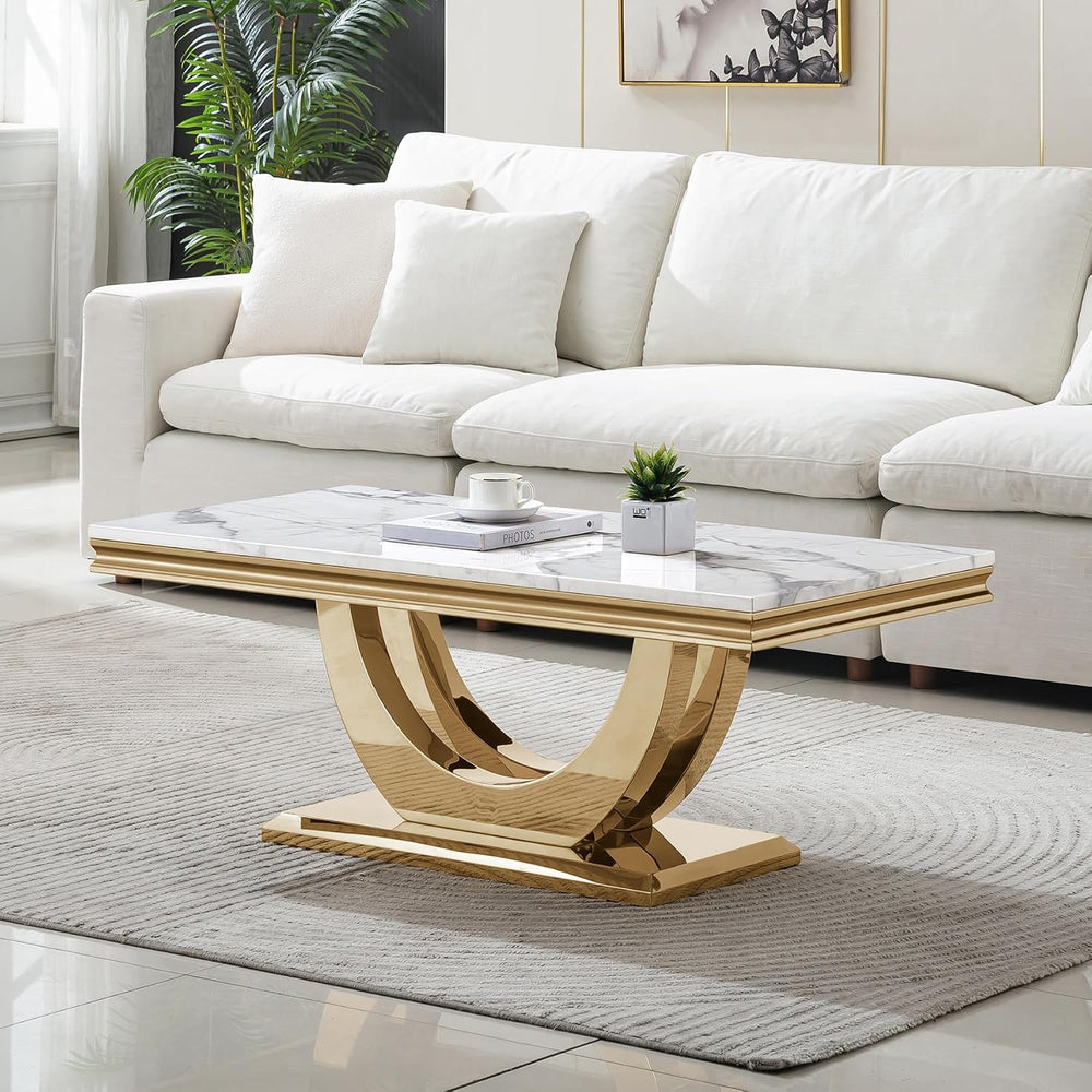 3 Piece Living Room Table Set, Modern Faux Marble Coffee Table and 2 End Tabl...