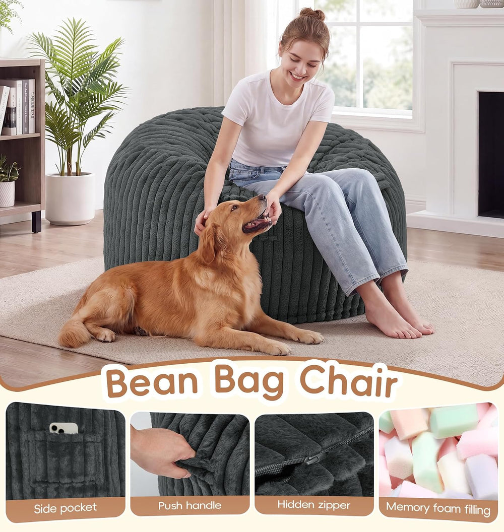 Bean Bag Chair Giant Beanbag with Filling Memory Foam Living Room Adult 3FT |...