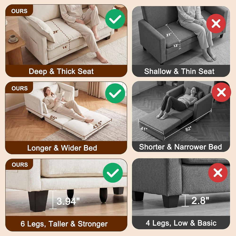 49" Loveseat Sofa Bed, 2 in 1 Convertible Small Sofa Pull Out Couch Bed ...