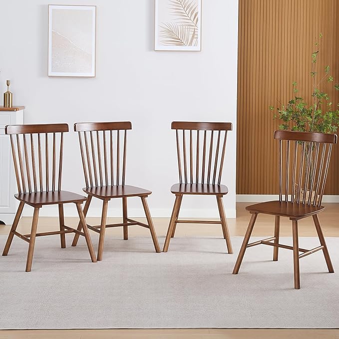 Solid Wood Dining Chairs Set of 4 (Windsor-4 Walnut, Walnut)
