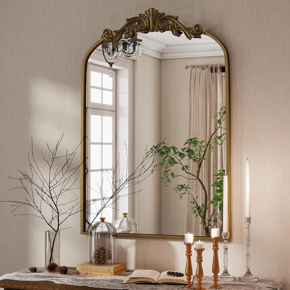 Dewfig Vintage Arched Wall Mirror, 36"x24" Antique Bronze Bathroom ...