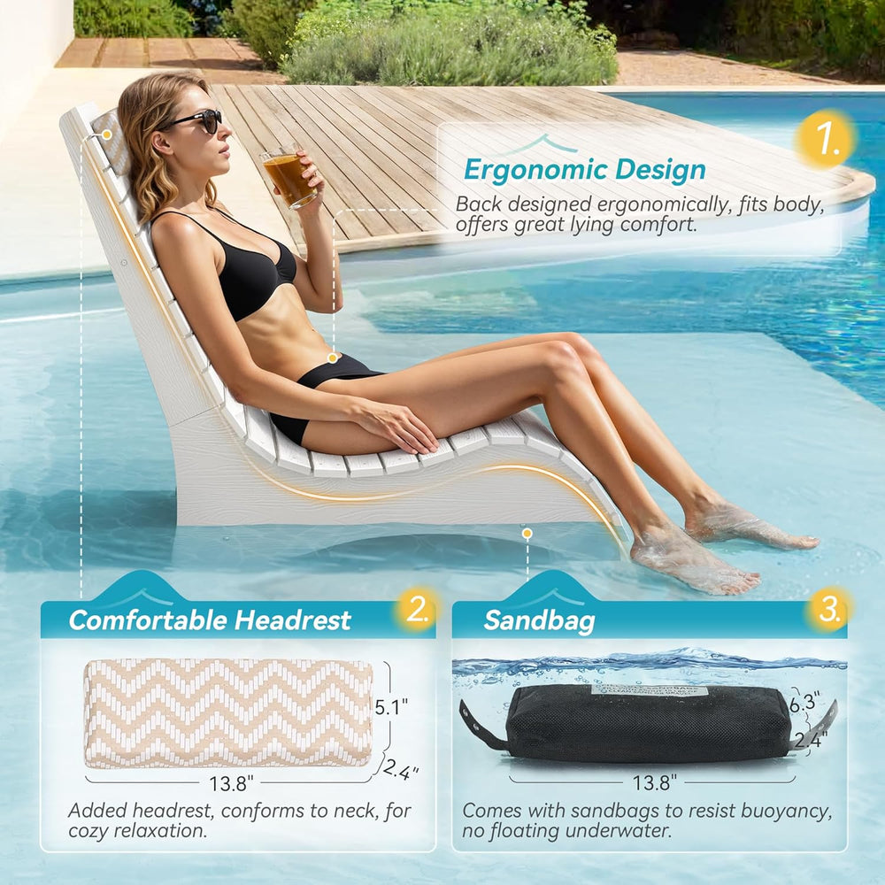 HDPS Pool Lounge Chairs Set of 2, Use in Pools Lounge Chairs up to 10-Inches ...