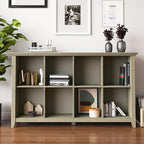 SIMPLIHOME Acadian Console Table - 57 Inch Wide Solid Wood 8-Cube Storage Sofa Table in Distressed Grey, Transitional Storage Unit for Living Room or Bedroom with Grooved Side Panels and Tapered Legs