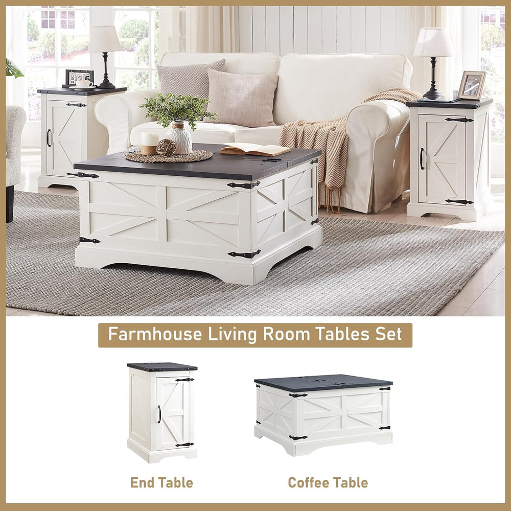 JXQTLINGMU Farmhouse Nightstand Set of 2 with Charging Station, 17" D Re...