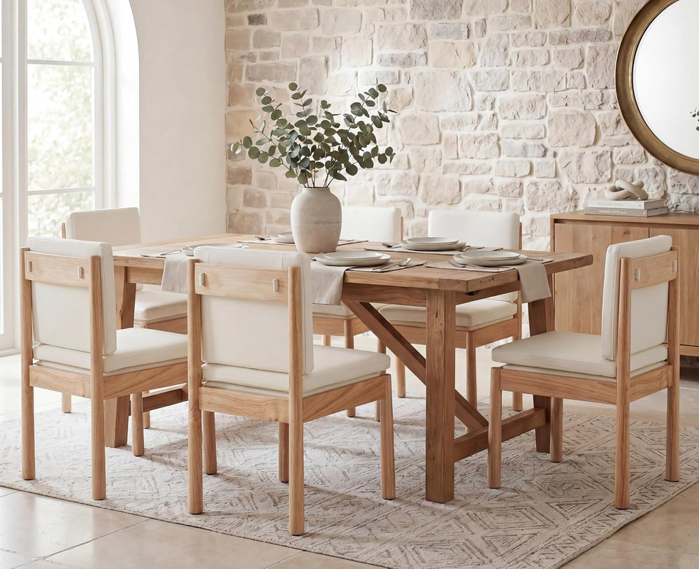 ROCITY Dining Chairs Set of 4, Natural Wooden Frame with Removable Cushions