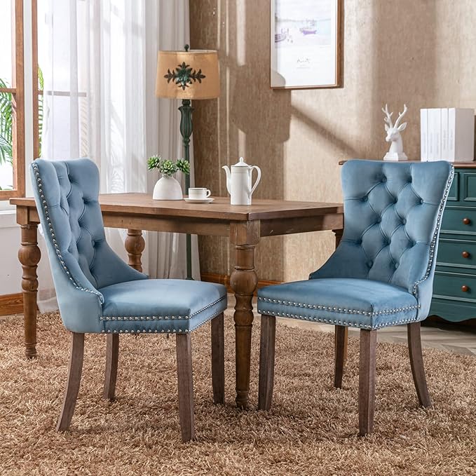 Velvet Dining Chairs Set of 4, Tufted Upholstered Dining Room Chairs with Bac...
