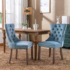 Velvet Kitchen Chairs Set of 6, Tufted Upholstered Dining Room Chairs with Back Ring Pull, Nailhead Trim and Solid Wood Legs, Modern Dining Chairs for Dining Room, Kitchen,Light Blue