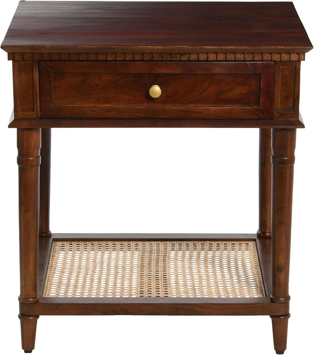 Creative Co-Op Maxwelton Solid Wood End Table with Drawer and Woven Cane Stor...