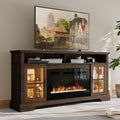 70" Farmhouse TV Stand with 36" Fireplace for TVs up to 80", Media Entertainment Center with Adjustable Shelves and Large Storage Cabinets, for Living Room, Brown & Black