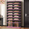 CIMLORD 9-Tier Foldable Shoe Rack Organizer with Door, 36 Pairs, Black-Pink | Collapsible Large Shoe Rack for 36 Pairs, Fits Boots, Wide Stackable, Clear Door, Lidded Boxes, Easy Assembly, for Closet