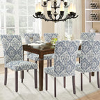Parsons Dining Chairs Set of 2, Upholstered Nailhead Dining Room Kitchen Side Chair with Thick Cushions and Wood Legs, White/Blue