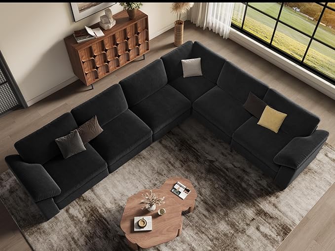 EASE MOOSE Oversized Sectional Modular Sofa,Large L Sectional Couch Wide Deep Seat Modular Cloud Couch,Black