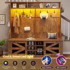 Itaar Hall Tree with Bench and Shoe Storage, 5-in-1 Entryway Bench with Coat Rack, 16 Shoe Cubbies & 12 Coat Hooks, Barn Door & Adjustable Shelf (Rustic Brown)