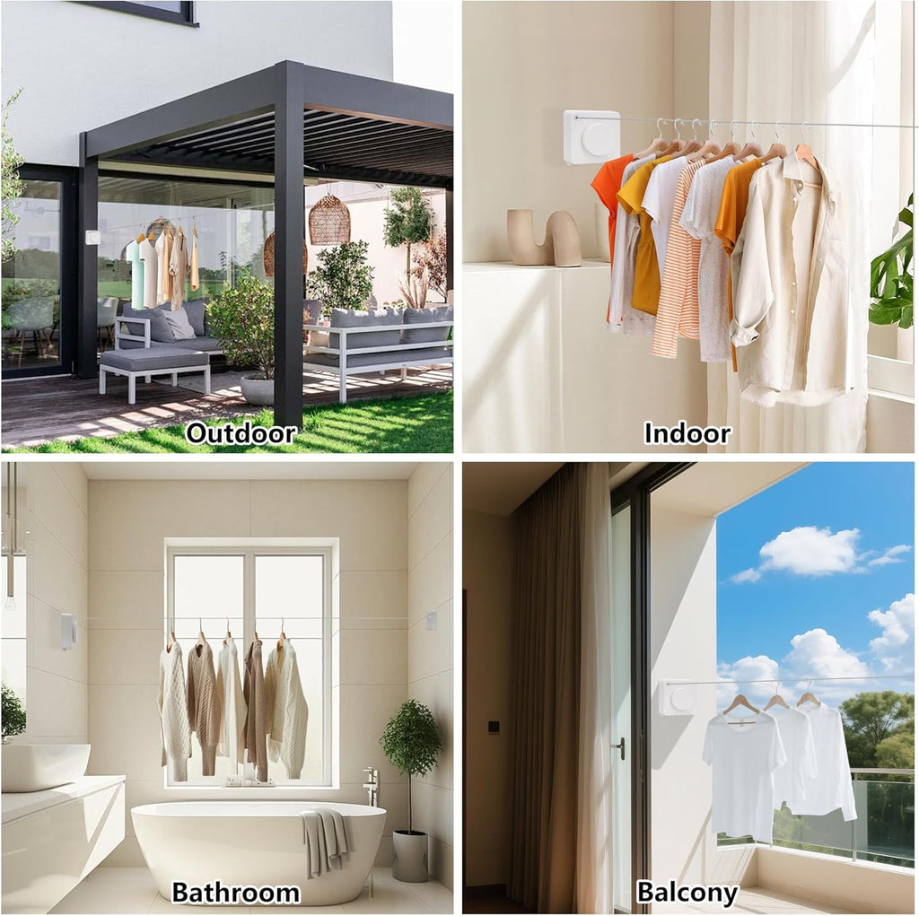 15.7Ft Retractable Clothesline Indoor an Anti-sag Retractable Clothesline Outdoor,Laundry Line Wall Mounted Stainless Steel Wire Laundry, with 12 Clip(White)