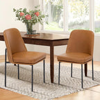 COLAMY Dining Chairs Set of 2, Modern Dining Chair, Leather Upholstered Dining Chairs, Kitchen Chairs with Curved Back and Metal Legs for Dining Room Kitchen Restaurant, Brown