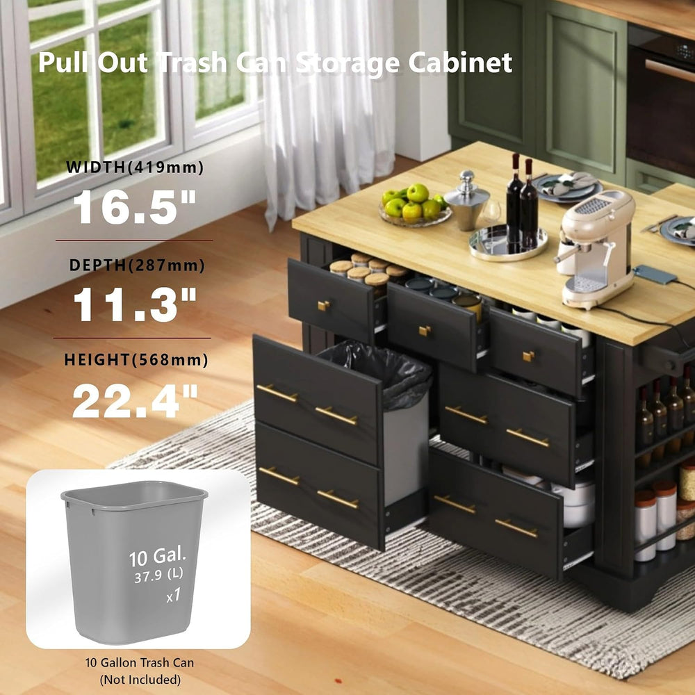 Geelife Kitchen Island with 6 Drawers and Pull-Out Trash Can Storage, Black |...